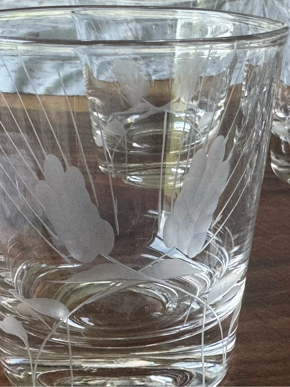 Set of 7 Etched Wheat Lowball Glasses